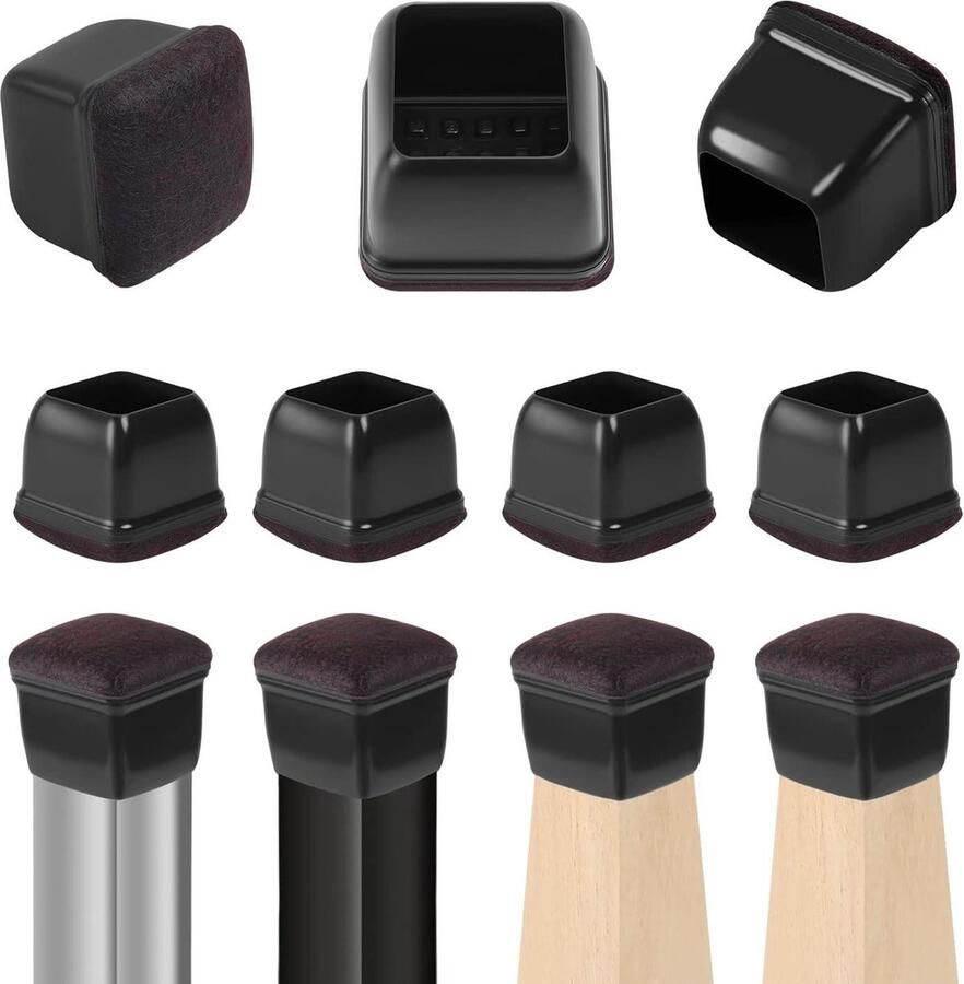 Siliconen stoelpootkappen zwart 24 stuks 19-32 cm met vilt rubberen meubelbeschermers hardhouten vloeren