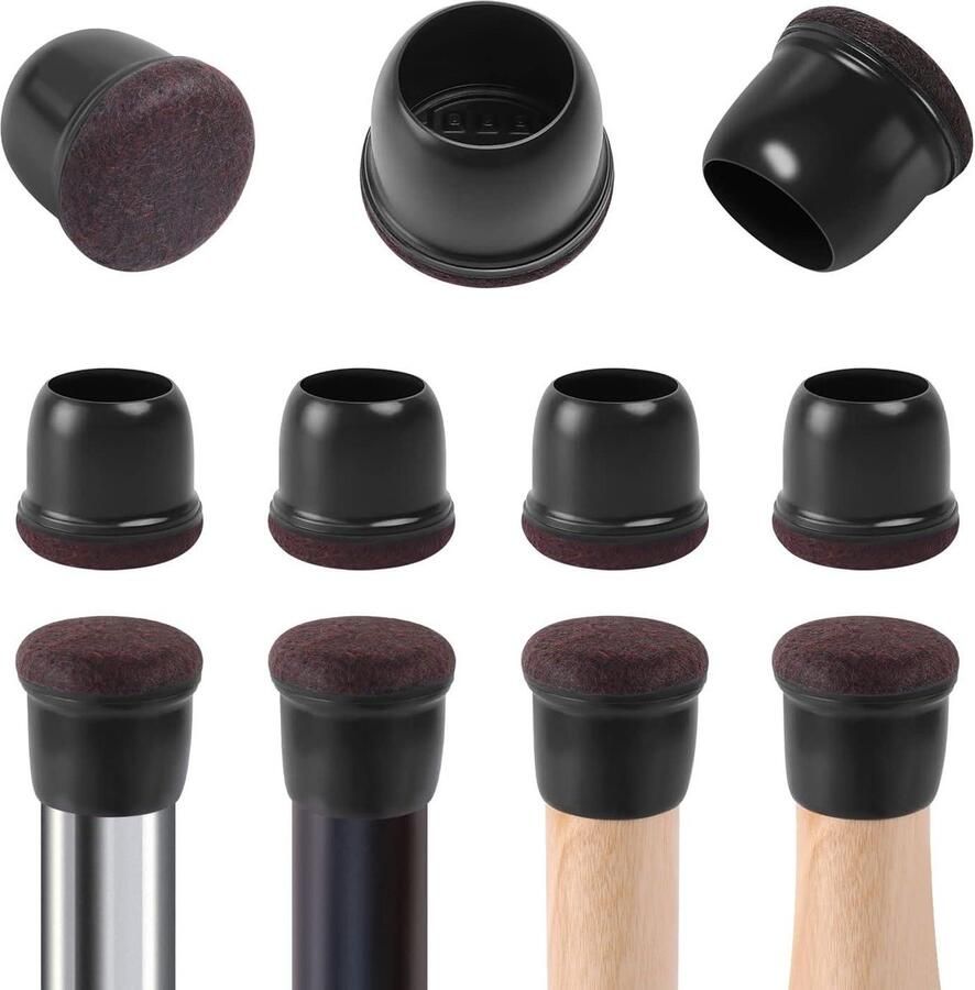 Siliconen stoelpootkappen zwart 24 stuks 19-32 cm Vloerbeschermers met vilten kussentjes Meubelpootkappen voor hardhouten vloeren
