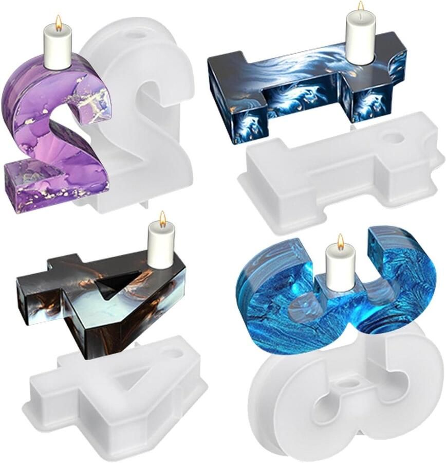 Siliconen Vormen Set 4 stuks cijferkaarsenvorm en kaarshouder voor epoxyhars en gipsdecoratie van de eettafel