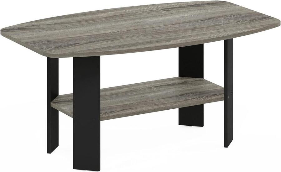 Simple Design Salontafel modern French Oak grijs-zwart met plank Furinno