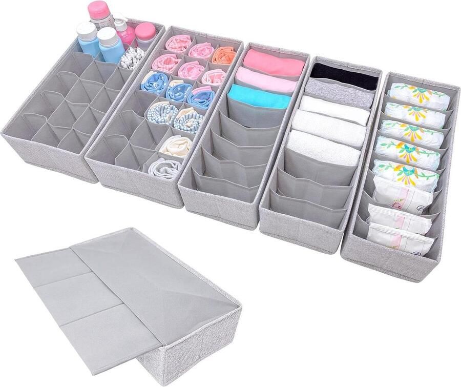 Simple Joy Hemnes Organizer voor commode stevige bodem opbergsysteem voor lades sokken beha ondergoed 5-delige boxenset van stof