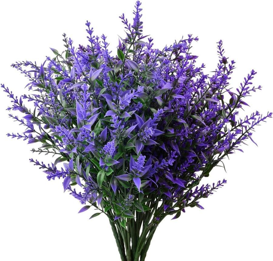 Allecto Plus Simulatie lavendel balkonplanten Set van 12 stuks Weerbestendige kunstplanten voor decoratie thuis kantoor balkon Lavendelbloemen Kunstbloemen voor eettafel raam feest