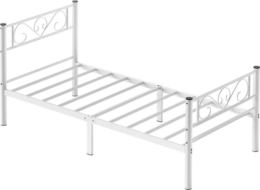 Rootz Living Rootz Single Bed Frame Metalen Bedframes Wit Past op een matras van 90 x 190 cm