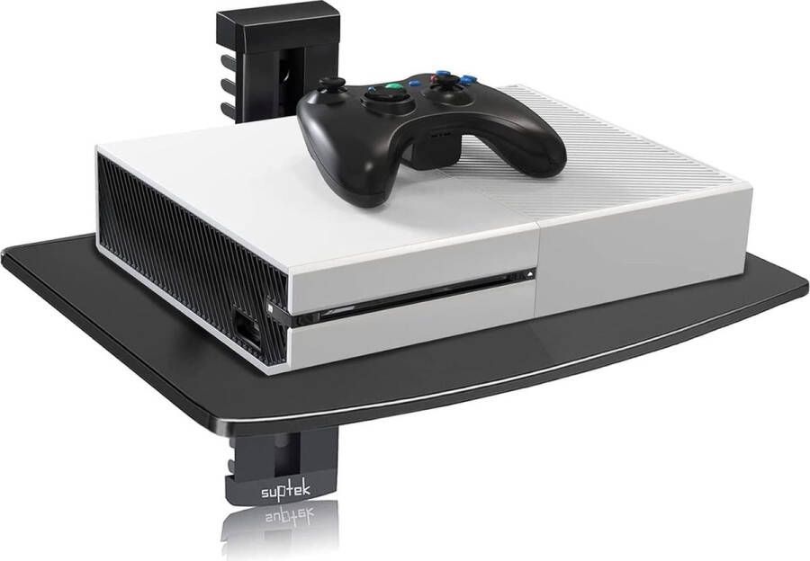 Single Floating Wandrek tv-rek wandhouder met versterkt gehard glas voor dvd-spelers kabelboxen gameconsoles tv-accessoires 1 plank zwart
