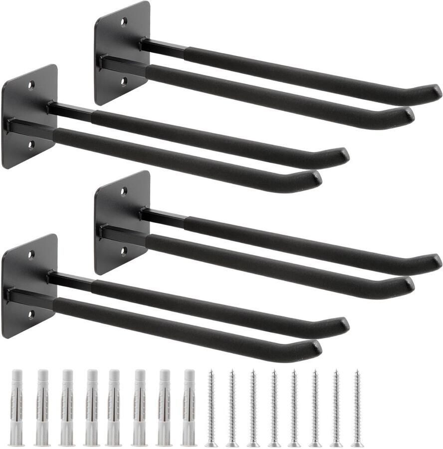 Sinoer verbeterde robuuste garagehaken stalen garagehaken 14 inch dubbele garagemuurhaken voor stoelen ladders touwen en kinderwagens 4-pack