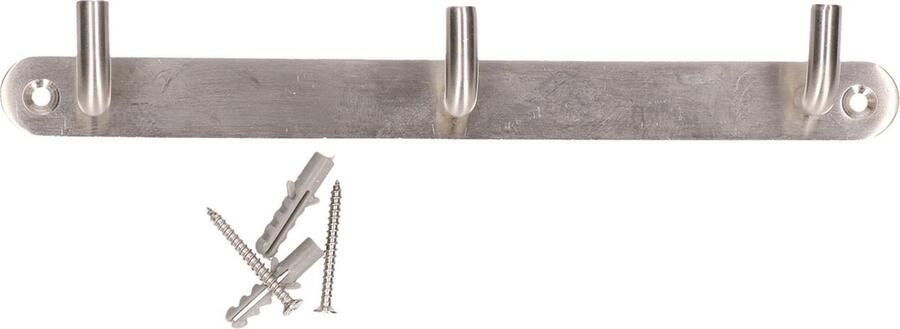 1x Luxe kapstokken jashaken zilver met 3 jashaken RVS 3 5 x 22 cm wandkapstokken garderobe haakjes deurkapstokken