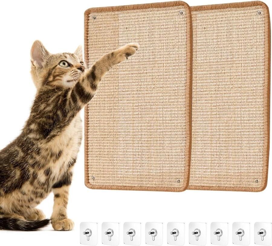 Sisal krabplanken 2 stuks 30 x 40 cm Krabmat voor kattenwand met lijmspijkers Tapijt kattenkrabplank ter bescherming van tapijten en banken