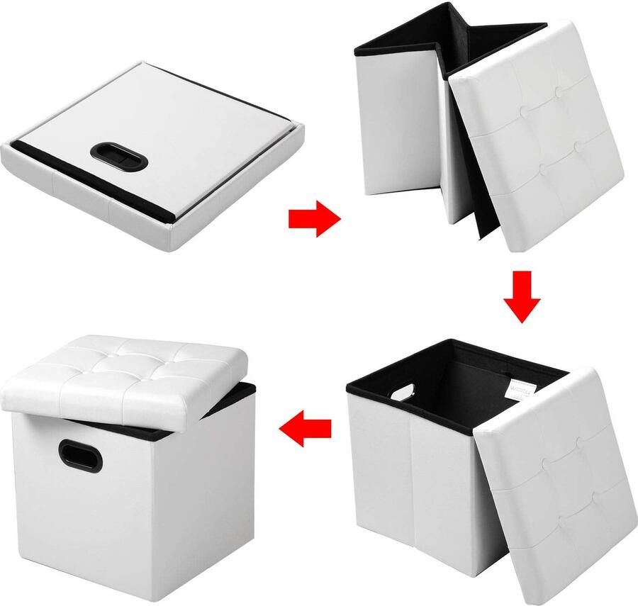 Rootz Living Rootz Sitzhocker Opbergkruk Zitkist Voetenbank Organisatorische poef Gestoffeerde bank Meubelkubus Wit 37 5x37 5x38cm