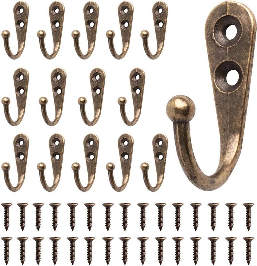 Sivono sleutelhaken 15 stuks kleine kapstokhaken bronzen kapstokhaken vintage kapstokhaken met schroeven vintage kapstokhaken mini hoedenhaken tuinhaken voor sleutels en tassen