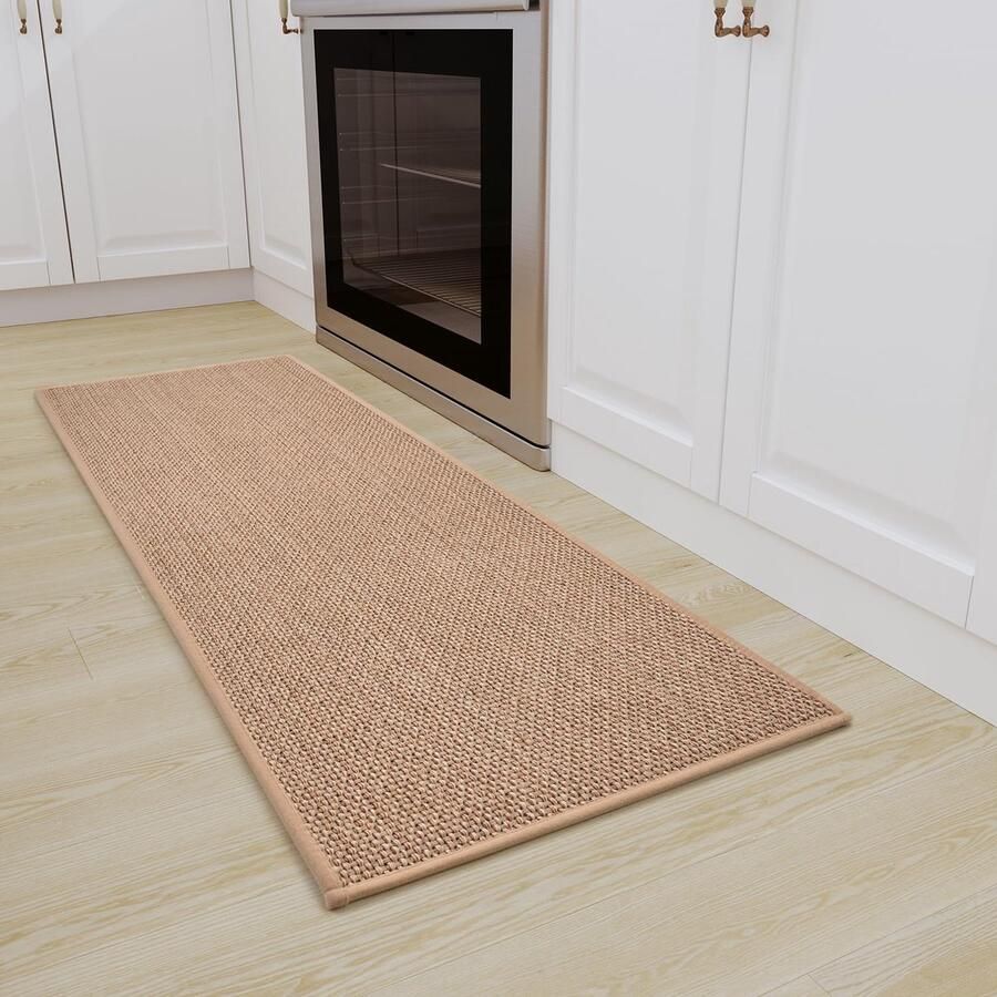 SIXHOME 40 * 120 Keukenmat Wasbaar Antislip Sisal Look Geweven Keukenloper Antislip Absorberend Tapijtloper Beige