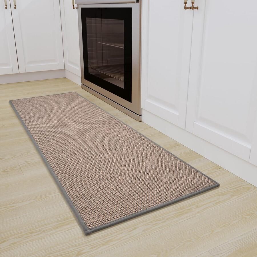 SIXHOME 40 * 120 Keukenmat Wasbaar Antislip Sisal Look Geweven Keukenloper Antislip Absorberend Tapijtloper Grijs