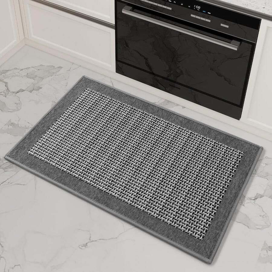 SIXHOME 40 * 60 Keukenmat Wasbaar Sisal Look Geweven Tapijt Keuken Antislip Absorberend Tapijtloper Grijs