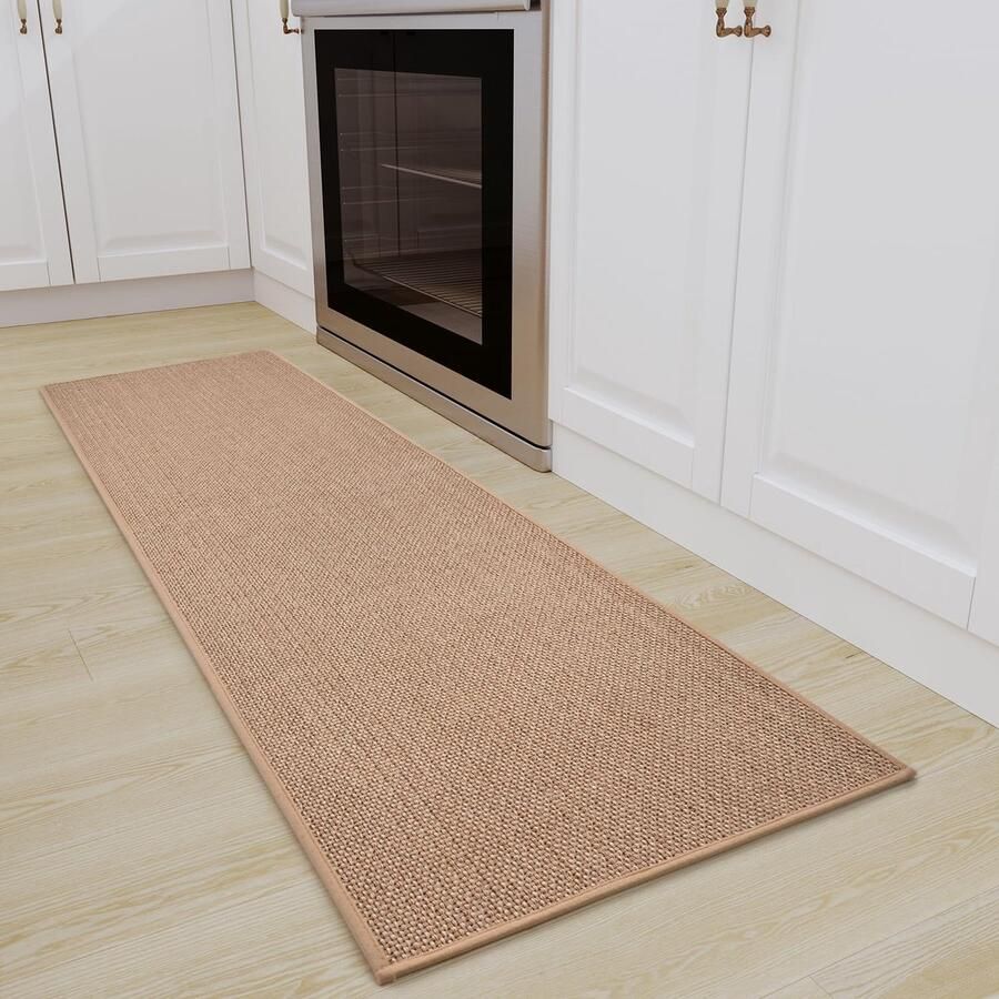 SIXHOME 50 * 180 Keukenmat Wasbaar Antislip Sisal Look Geweven Keukenloper Antislip Absorberend Tapijtloper Beige