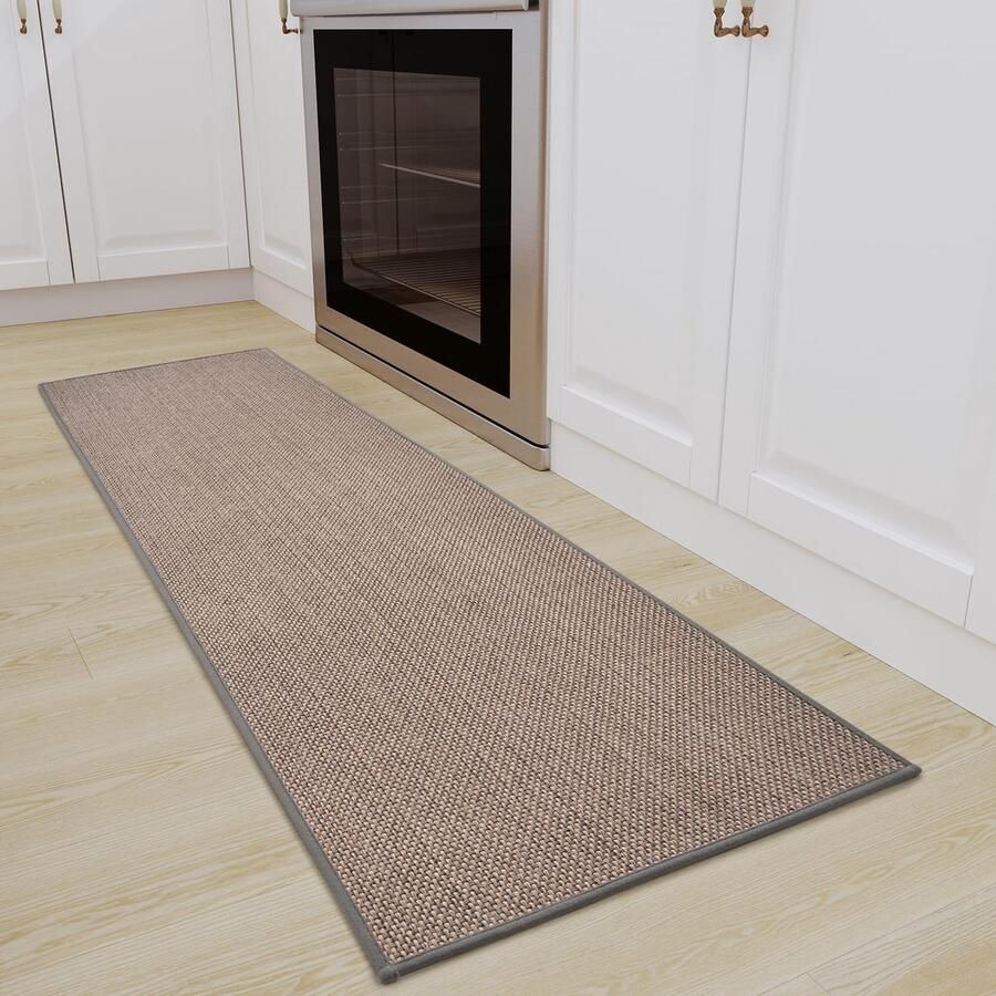 SIXHOME 50 * 180 Keukenmat Wasbaar Antislip Sisal Look Geweven Keukenloper Antislip Absorberend Tapijtloper Grijs