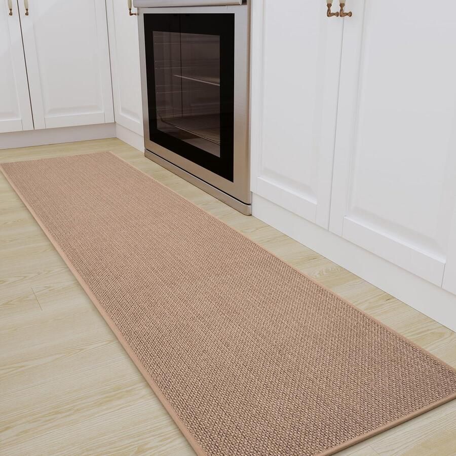 SIXHOME 50 * 240 Keukenmat Wasbaar Antislip Sisal Look Geweven Keukenloper Antislip Absorberend Tapijtloper Beige