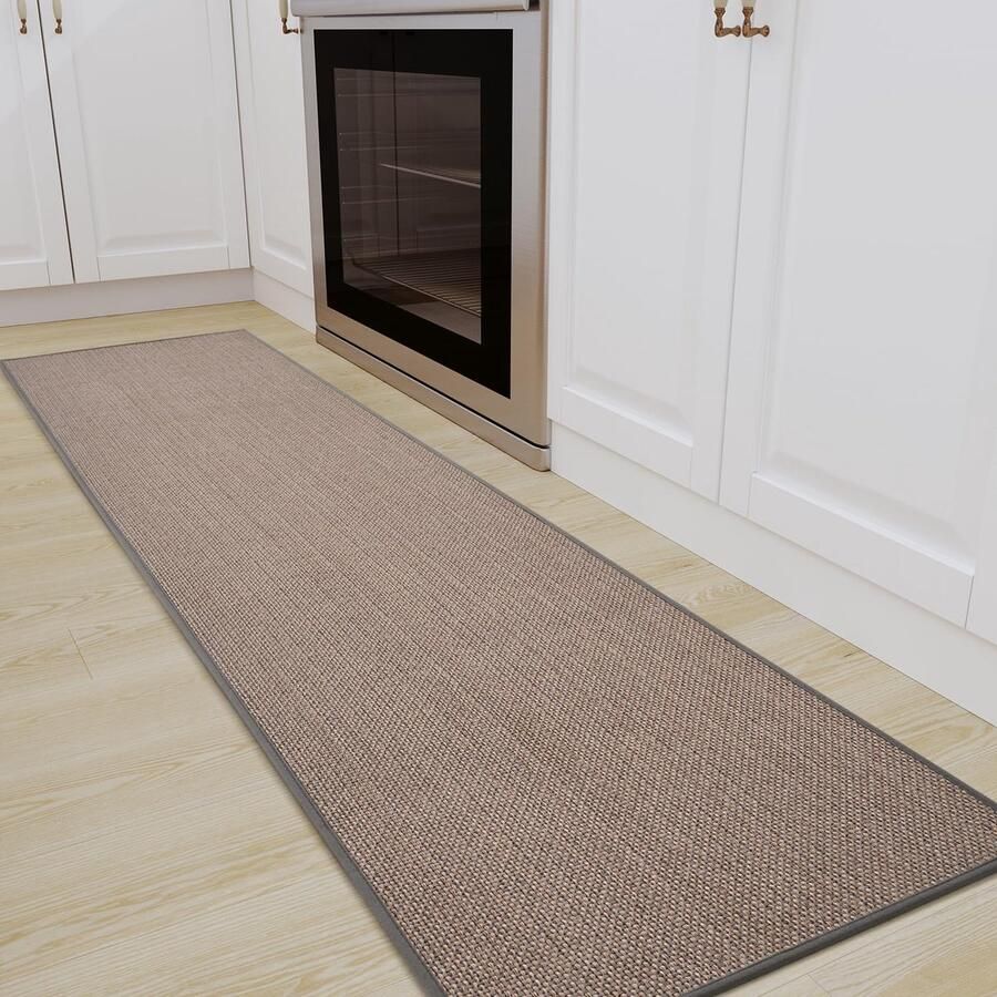 SIXHOME 50 * 240 Keukenmat Wasbaar Antislip Sisal Look Geweven Keukenloper Antislip Absorberend Tapijtloper Grijs