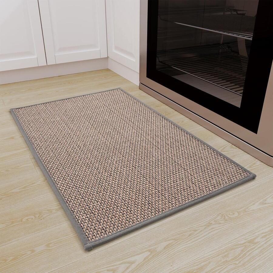 SIXHOME 50 * 80 Keukenmat Wasbaar Antislip Sisal Look Geweven Keukenloper Antislip Absorberend Tapijtloper Grijs