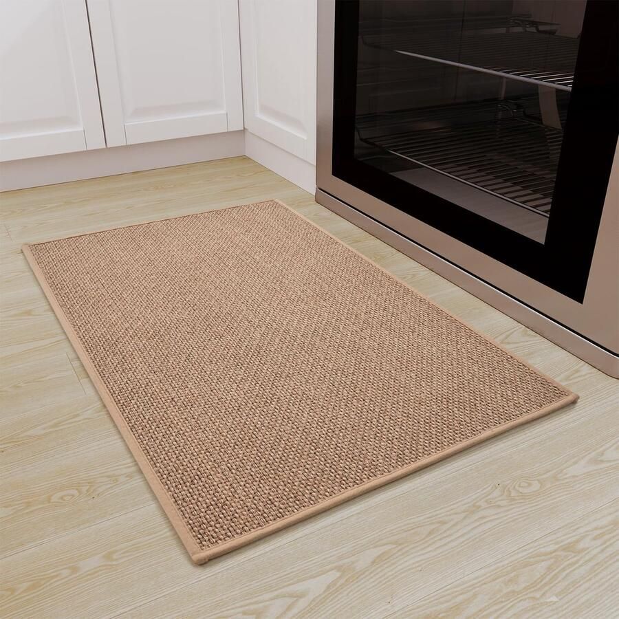 SIXHOME 50 * 80 Keukenmat Wasbaar Antislip Sisal Look Geweven Keukenloper Antislip Absorberend Tapijtloper Beige