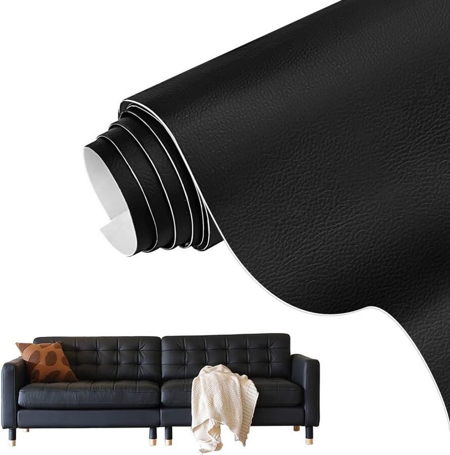 SIYINGSAERY Black Faux Leather Repair Kit 40 x 150cm Foil Leather Look Self Adhesive Patches for Leather Bag Sofa