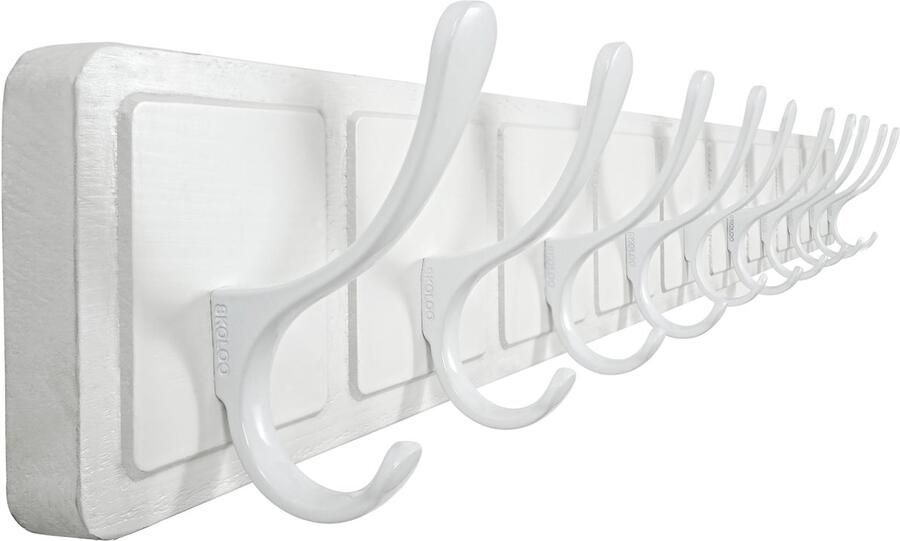 SKOLOO Houten Kapstok 85cm Gegraveerd Ontwerp Stevige Wandkapstok met 10 Haken voor het Ophangen van Kleding Jassen Hoeden Jacks Sjaals Rugzakken Houten Hakenlijst Geheel Wit