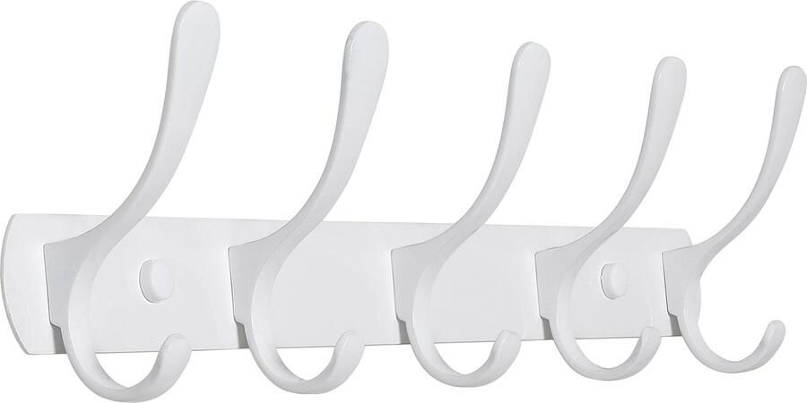 SKOLOO kapstok moderne stevige metalen kapstok met 5 haken voor aan de muur voor het ophangen van kleding jassen hoeden jacks rugzakken kapstokrail wit ideaal voor thuis en op kantoor