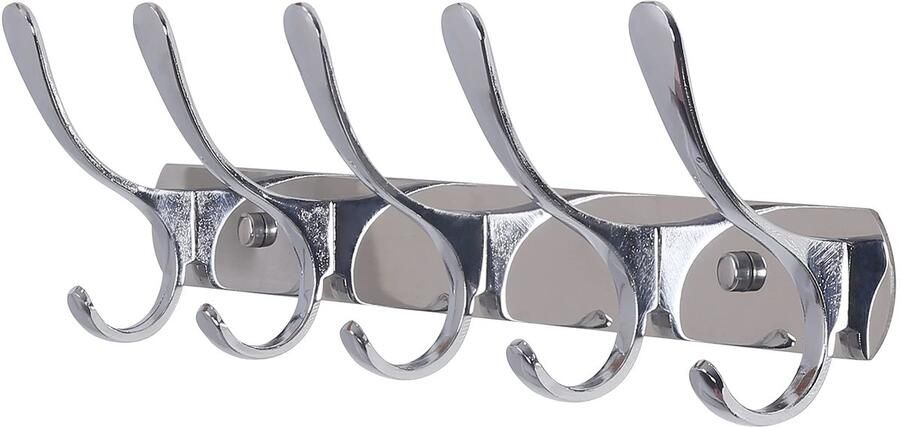 SKOLOO kapstok moderne stevige metalen kapstok met 5 haken voor aan de muur voor het ophangen van kleding jassen hoeden jacks rugzakken hakenrail zilver ideaal voor thuis en op kantoor