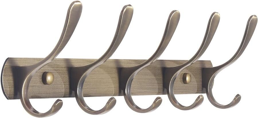 SKOLOO kapstok moderne stevige metalen kapstok met 5 haken voor het ophangen van kleding jassen hoeden jacks rugzakken bronzen haakrail ideaal voor thuis en op kantoor