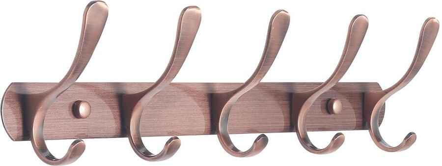 SKOLOO kapstok moderne stevige metalen kapstok met 5 haken voor het ophangen van kleding jassen hoeden jacks rugzakken kapstokrail retro rood ideaal voor thuis en op kantoor