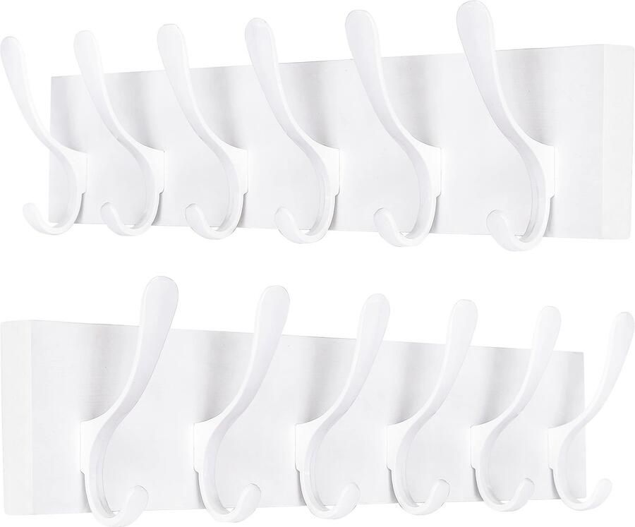 SKOLOO Wandkapstok Witte houten wandkapstokhaken 2 stuks 6 haken voor jassen hoeden kleding en sjaals