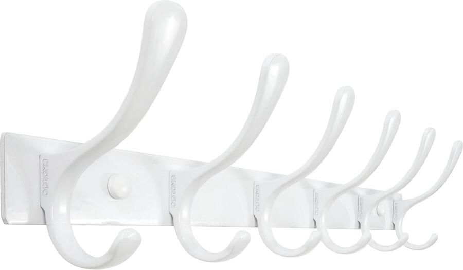 SKOLOO Wandkapstokhaken 6 haken roestvrijstalen kapstok robuuste metalen kapstok stevig kapstokrek voor het ophangen van jassen jacks kleding hoeden (wit)