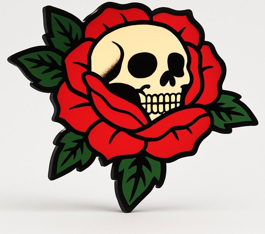 Skull Rose Tattoo Lightbox – 3D LED Wandlamp in Tattoo Stijl Origineel Cadeau Leeslampje Kinderen Cadeau Jongen Meisje of Baby Muur Decoratie Kunst Kinderkamer Babykamer Origineel Kraamcadeau of Geboorte Cadeau Wanddecoratie
