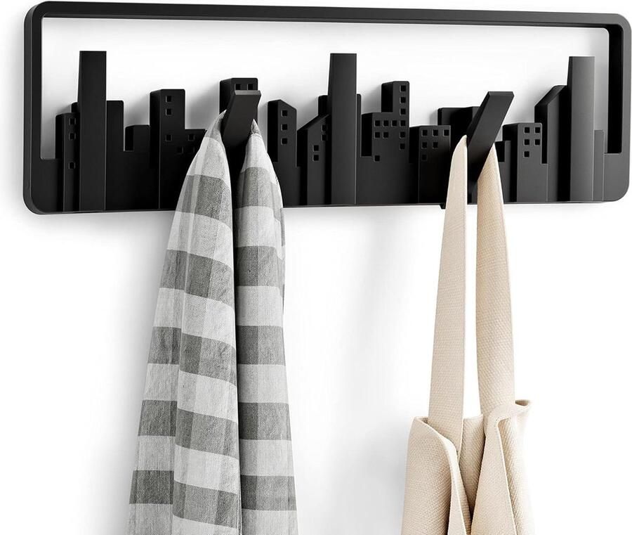 Skyline kapstok met 5 haken Kapstok Perfect voor kleine ruimtes 1 stuk Zwart Hout