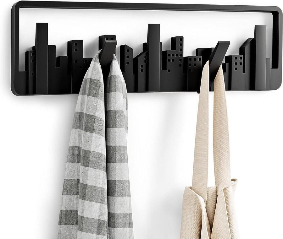 Skyline kapstok met 5 haken Zwart moderne en stijlvolle kapstok hook coat rack wall mounted