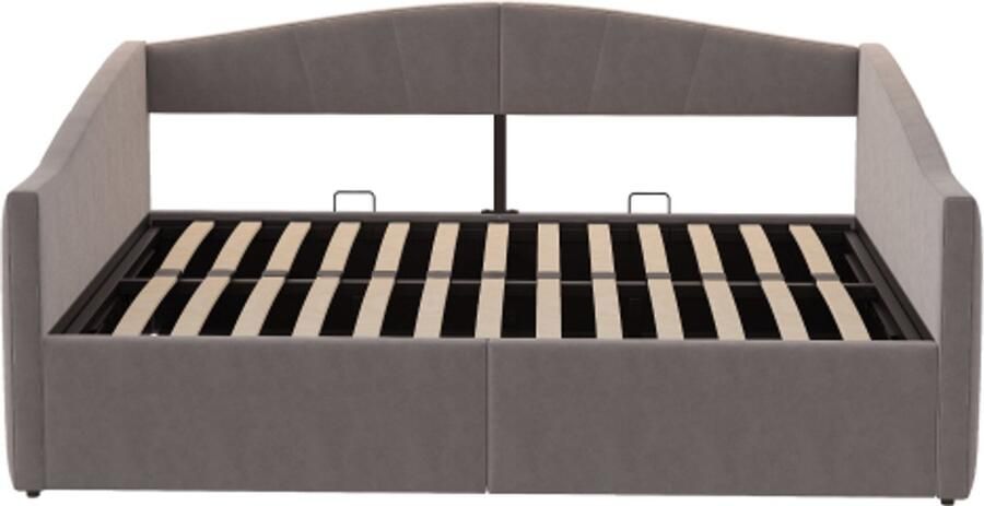 Slaapbank 140x200 Zonder Matras Gestoffeerd Bed Eenpersoonsbed Grijs Fluween Met Hydraulische Opbergruimte Met Lattenbodem En Armleuningen Klassieke Strepen Multifunctioneel Geschikt Voor Slaapkamer En Gastenkamer