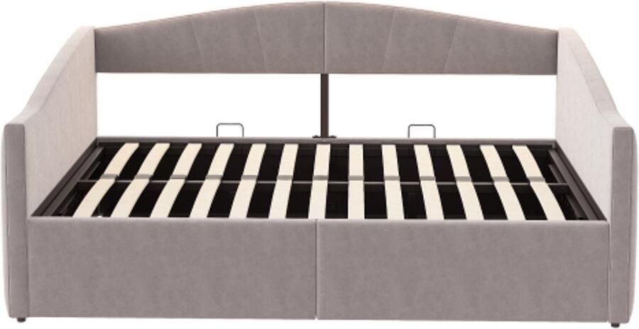 Slaapbank 140x200 Zonder Matras Gestoffeerd Bed Eenpersoonsbed Lichtgrijs Fluween Met Hydraulische Opbergruimte Met Lattenbodem En Armleuningen Klassieke Strepen Multifunctioneel Geschikt Voor Slaapkamer En Gastenkamer