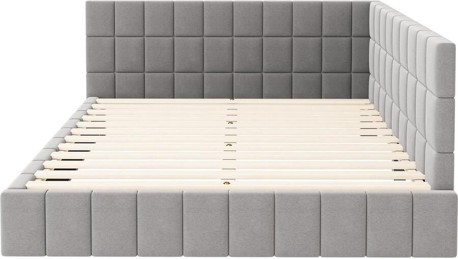 Slaapbank 160x200 Zonder Matras Tweepersoonsbed Polstebed Grijs Fluweel Multifunctioneel Huidvriendelijk Met Lattenbodem Geschikt Voor Slaapkamer En Logeerkamer