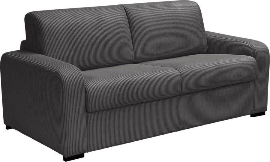 Vente-unique Slaapbank 3 plaatsen in antraciet ribfluweel BEVIS Snel ombouwbaar Matras 18cm L 198 cm x H 88 cm x D 96 cm - Foto 2
