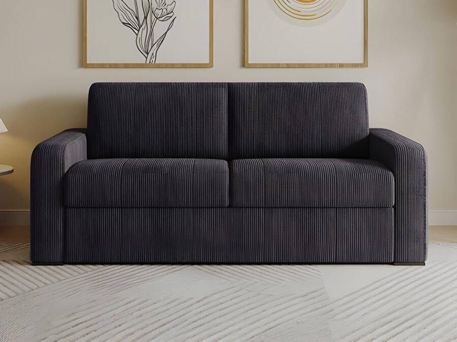 Vente-unique Slaapbank 3 plaatsen in antraciet ribfluweel BEVIS Snel ombouwbaar Matras 18cm L 198 cm x H 88 cm x D 96 cm