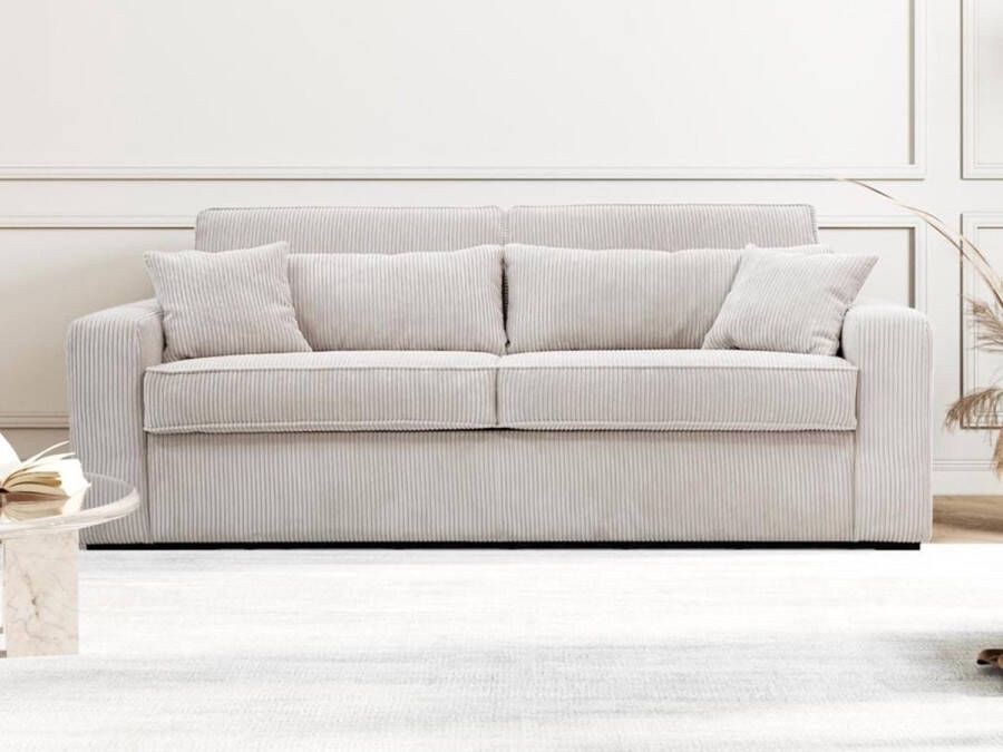 Vente-unique Slaapbank – 3 zitplaatsen – Met stoffen bekleding in crèmewit – Snel ombouwbaar – Matrasbreedte: 140 cm – Matrasdikte: 18 cm – MONDOVI L 194 cm x H 90 cm x D 96 cm - Foto 2