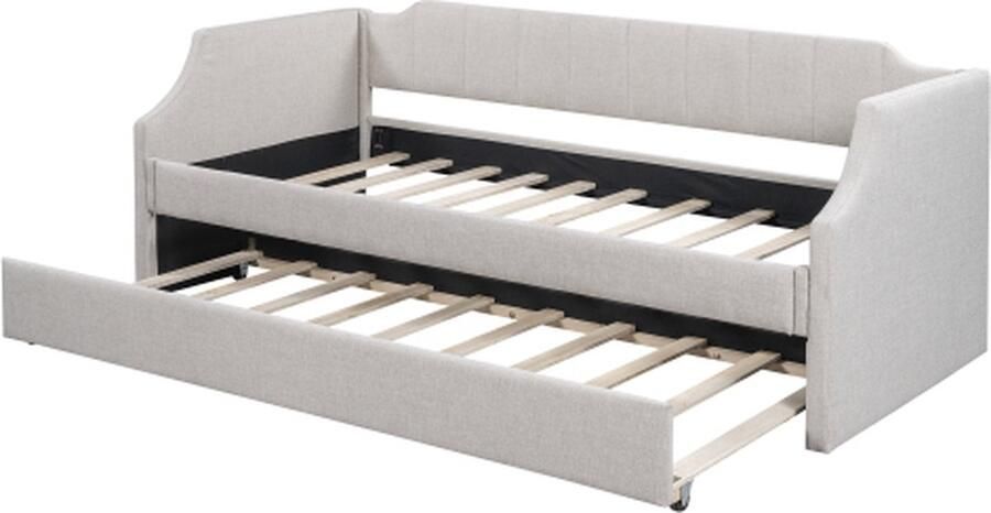 GOTAGEE Slaapbank 90(190) x200cm Gestoffeerd bed (zonder matras) Beige met opklapbed