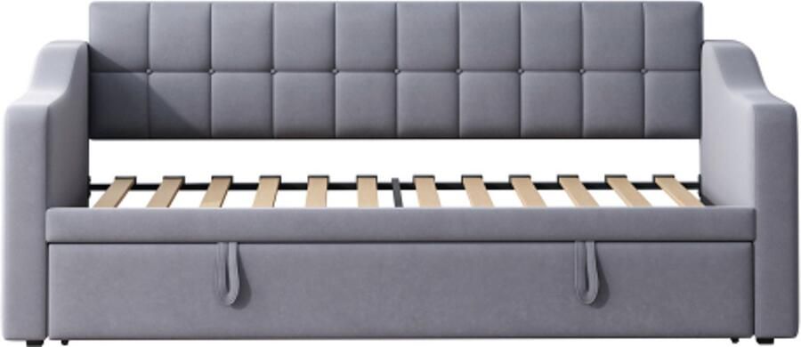 Slaapbank 90x190 Zonder Matras Grijs Fluweel Uittrekbaar Met Stekkerblok En Opbergtas Multifunctioneel Geschikt Voor Gastenkamer En Kleine Woonkamer