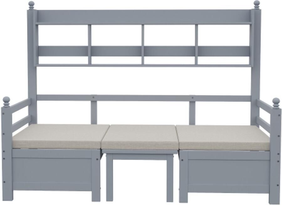 Slaapbank 90x200 Zonder Matras Eenpersoonsbed Grijs Hout 2-in-1 Bed En Bureau Multifunctioneel Vrij Omkeerbaar Met Boekenplank Voor Opbergruimte Met Kussen Geschikt Voor Gastenkamer En Kleine Woonkamer