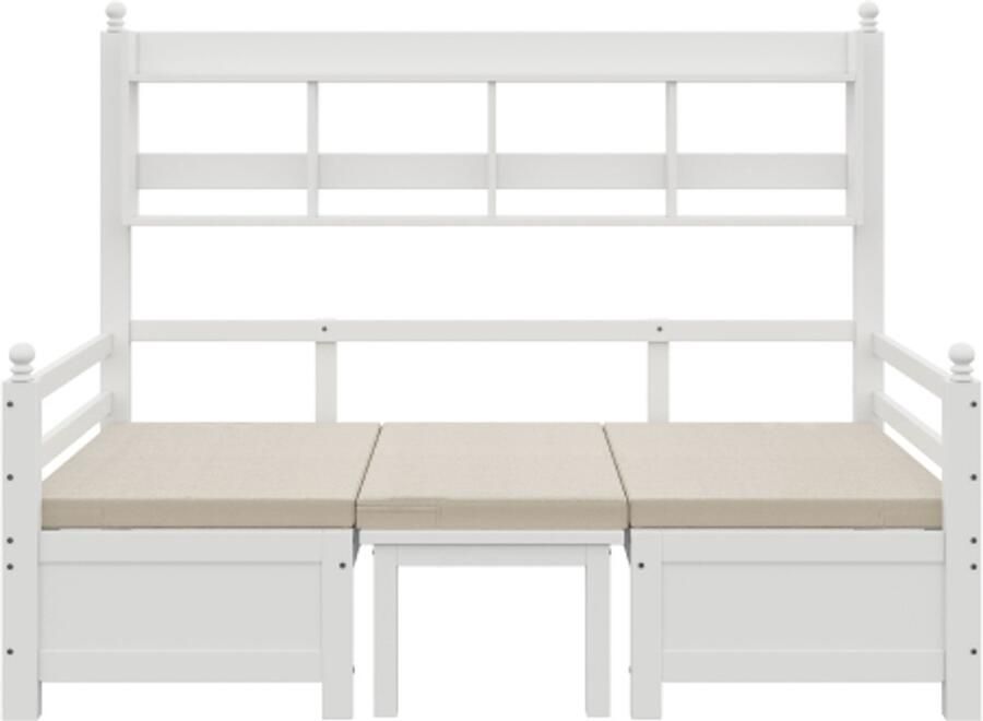 Slaapbank 90x200 Zonder Matras Eenpersoonsbed Wit Hout 2-in-1 Bed En Bureau Multifunctioneel Vrij Omkeerbaar Met Boekenplank Voor Opbergruimte Met Kussen Geschikt Voor Gastenkamer En Kleine Woonkamer