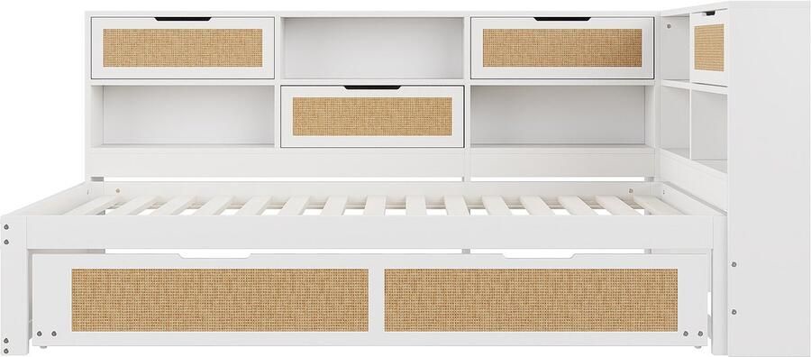 Slaapbank 90x200 Zonder Matras Wit Massief Hout Uitschuifbaar Met Veel Opbergruimte En Oplaadpoort Geschikt Voor Logeerkamer En Kleine Ruimtes