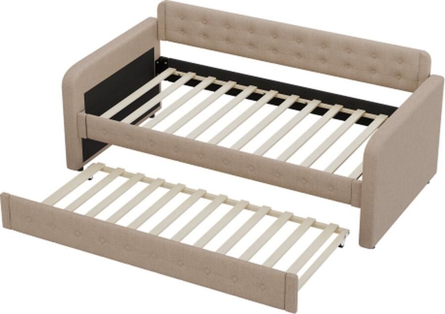 Zonder merk Gotagee Slaapbank 90x200cm Daybed (Zonder matras) met uitschuifbaar rolbed Donkerbeige