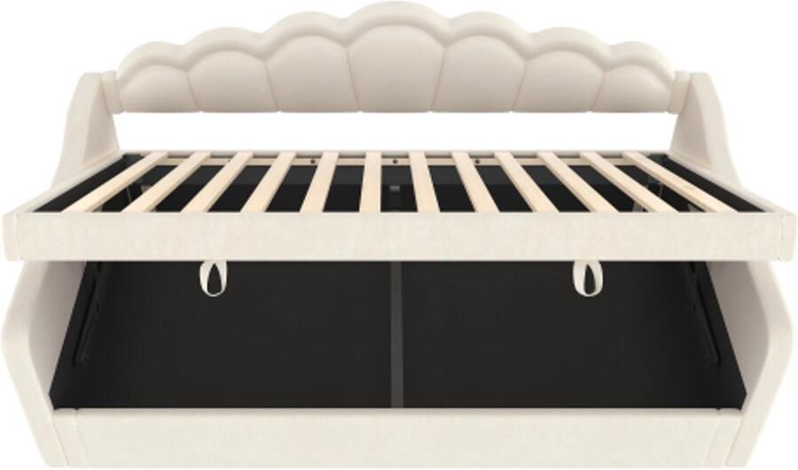 GOTAGEE Slaapbank 90x200cm hydraulisch bed met opbergruimte eenpersoonsbed (zonder matras) fluweel kleurveranderende ledstrip beige