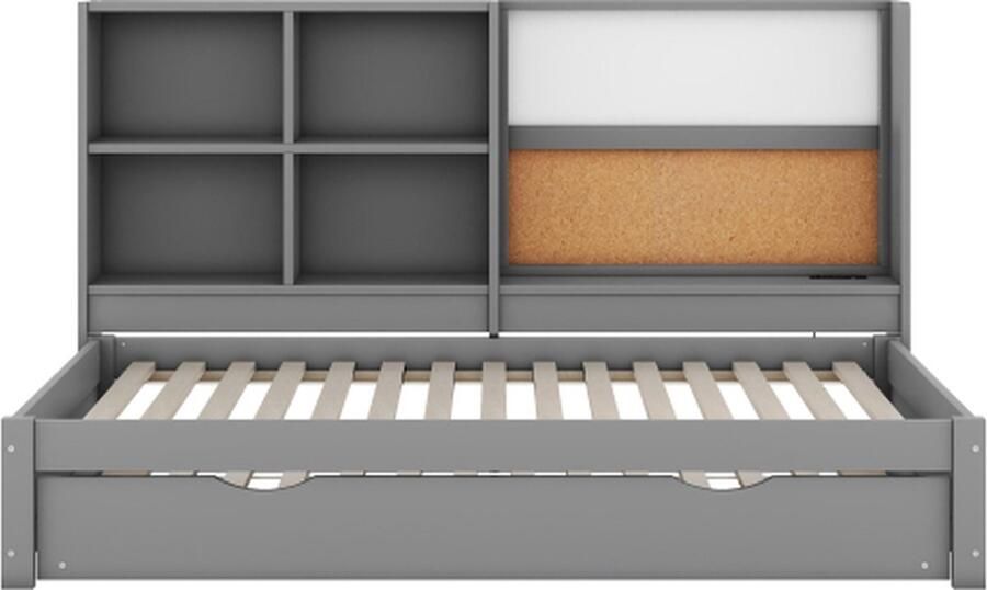 Zonder merk Gotagee Slaapbank 90x200cm (Zonder matras) Grijs met uitschuifbaar bed USB-oplaadpoort