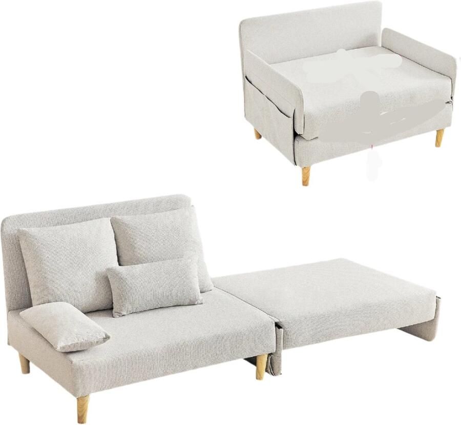 Slaapbank – Bedbank – Ligbank – Zetelbed – Compact Ontwerp – Stevig Houten Frame – Comfortabel Schuimkussen Beige