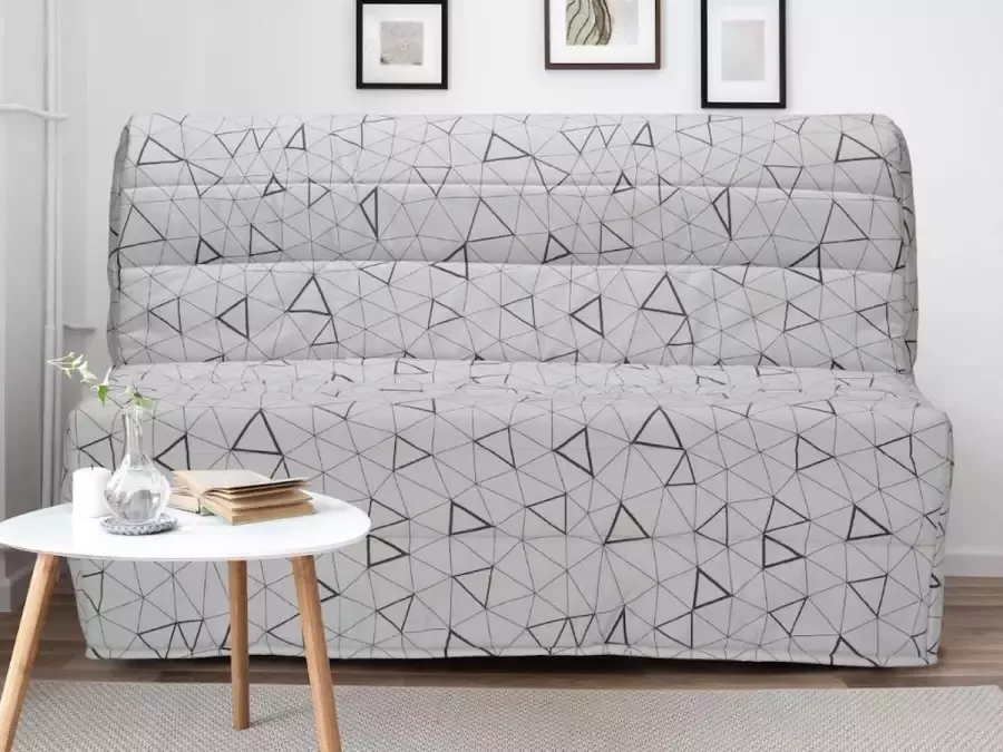 Vente-unique Slaapbank BZ COWBOY II 100% katoen Wit en grijs LOSANGE print L 143 cm x H 89 cm x D 97 cm - Foto 3