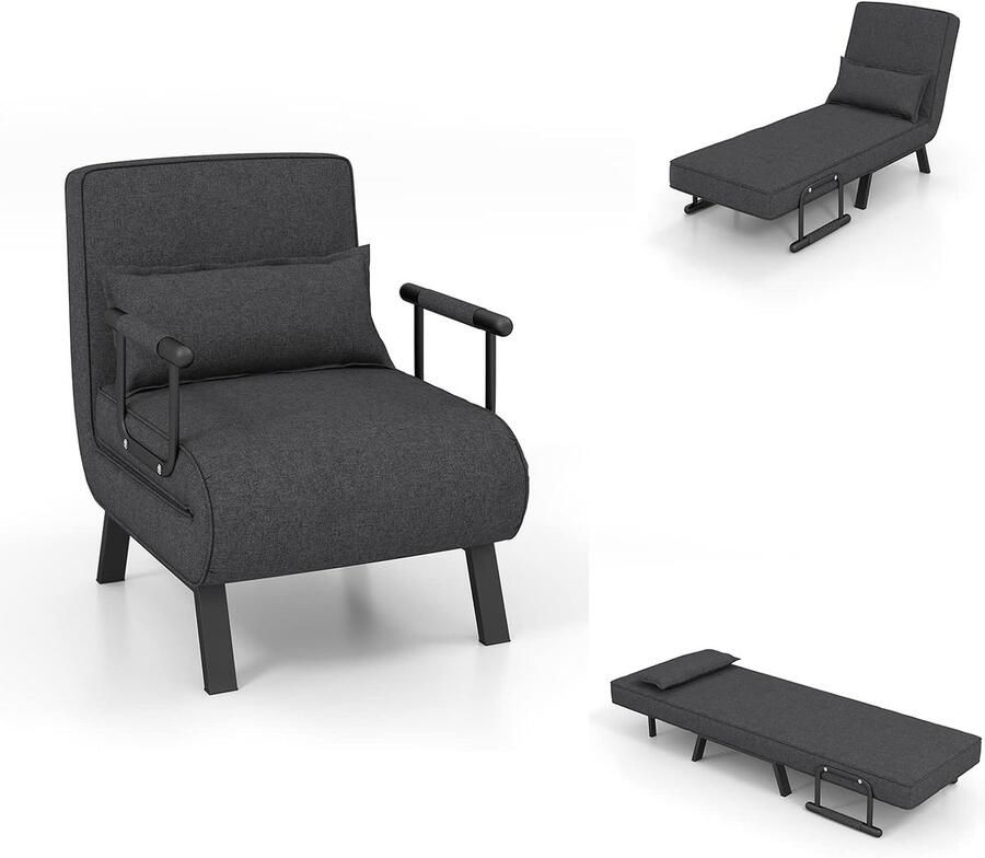 Slaapbank inklapbaar multifunctionele slaapstoel met 5-voudig verstelbare rugleuning slaapbank loungesofa met kussen bank voor kleine huizen woning kantoor tot 150 kg (grijs)